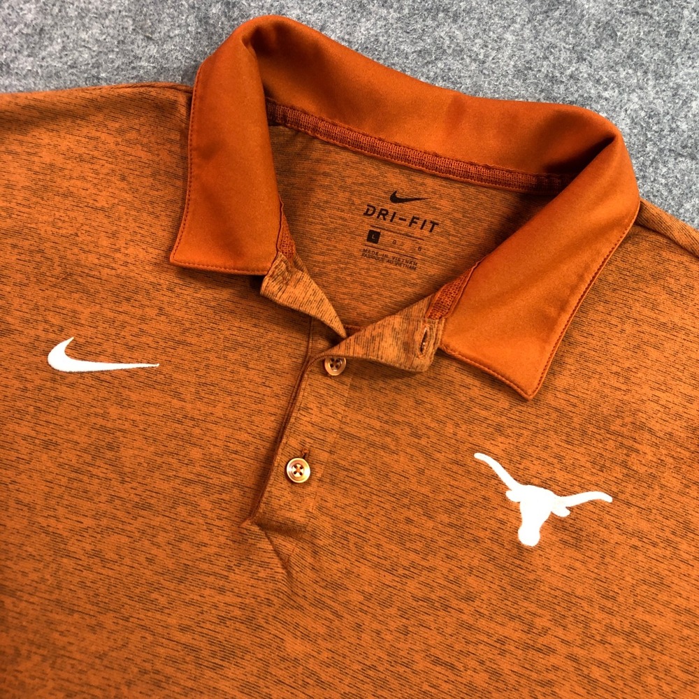 Nike Mens Polo Large Burnt Orange Texas Longhorns Dri-FIT Heathered EXCELLENT